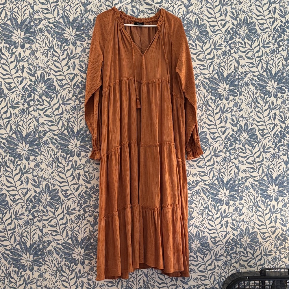 Vici Rust Tiered Long Sleeve Maxi Dress